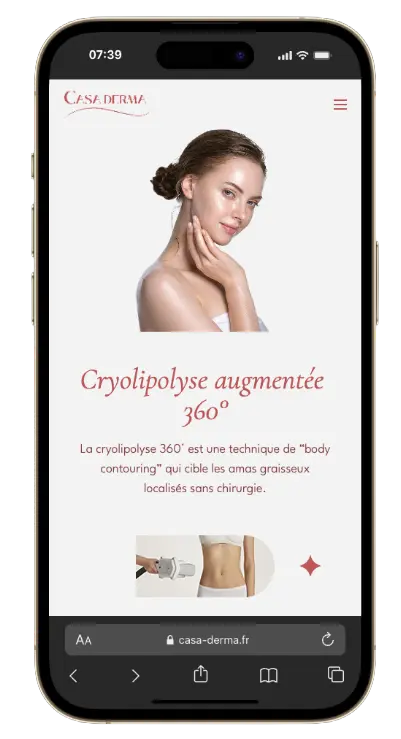 Version mobile responsive du site Casa Derma créé par l’Agence LJ&C